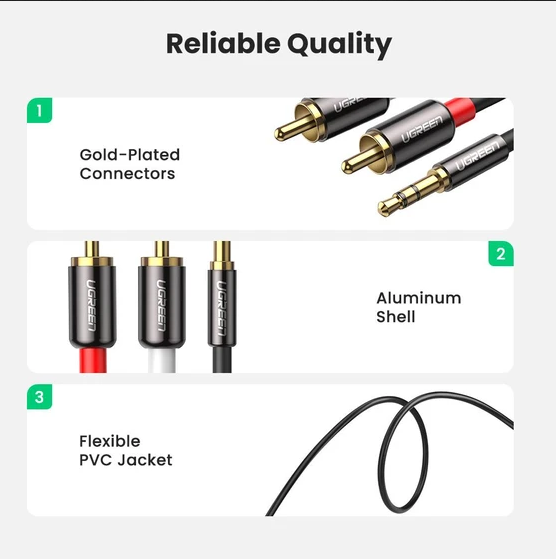 Ugreen AV102 3.5mm to 2RCA M/M Audio Cable (5M)