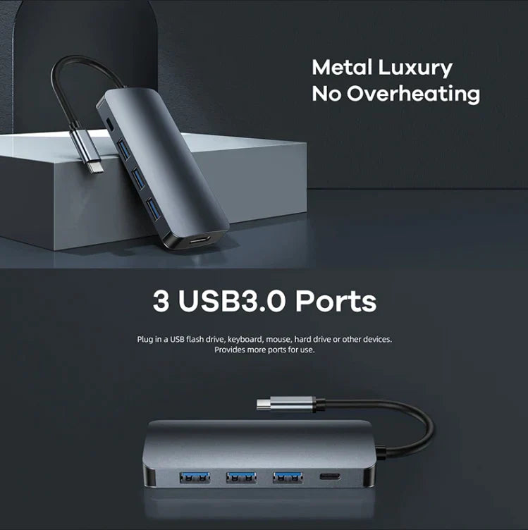 REMAX RU-U91 RETOR SERIES 9 IN 1 DOCKING STATION, RETOR SERIES 9 IN 1 DOCKING STATION (PD100W) (3USB+PD+HDMI+SD CARD+TF CARD+3.5 EARPHONE PLUG+GIGABIT ETHERNET), Type-C Hub