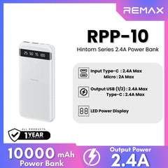 REMAX - RPP-10 Hintom Series 10000mAh Fast Charging Power Bank (2.4A) - White