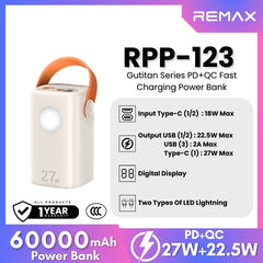 REMAX RPP-123 Gutitan Series 60000mAh PD+QC Fast Charging Power Bank(PD 27W+QC 22.5W) - Begie