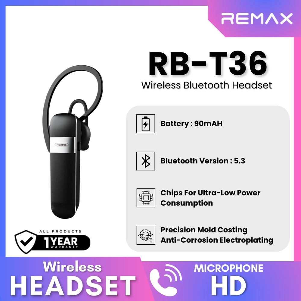 REMAX - RB-T36 Wireless Bluetooth Headset - Black
