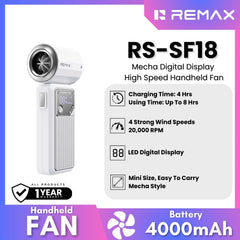 REMAX - RS-SF18 Mecha Digital Display High Speed Handheld Fan ( 4000mAh ) - White