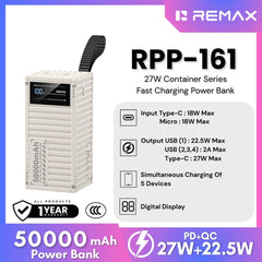 REMAX RPP-161 Container Series 50000mAh PD+QC Power Bank(PD 27W+ QC22.5W) - White