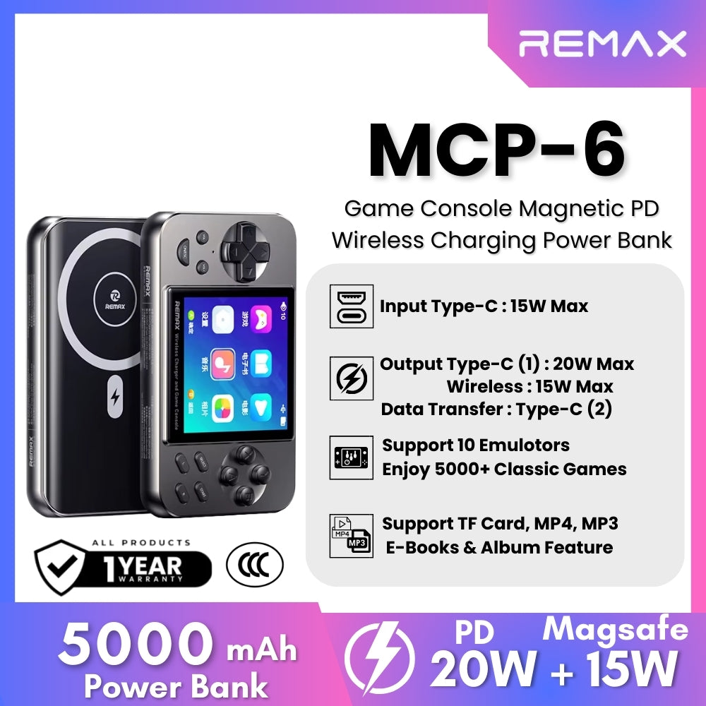 REMAX - MCP-6 5000mAh Game Console Magnetic PD Wireless Charging Power Bank ( 15W + PD20W ) - Tarnish