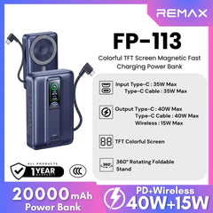 REMAX - FP-113 20000mAh Colorful TFT Screen Magsafe WIreless Charging Power Bank ( PD40W+Magsafe15W) - Blue