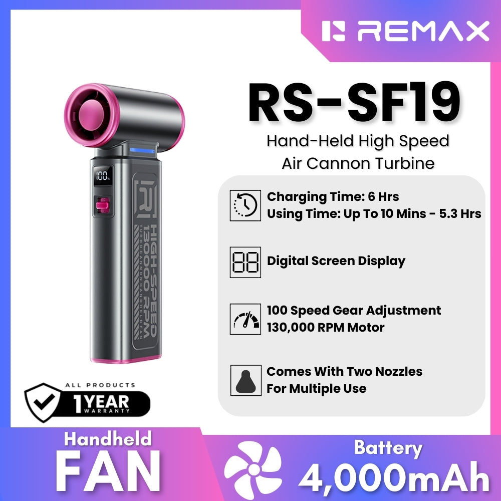 REMAX - RS-SF19 Hand-Held High-Speed 130,000 RPM Turbine Air Cannon Handheld Fan - Purple