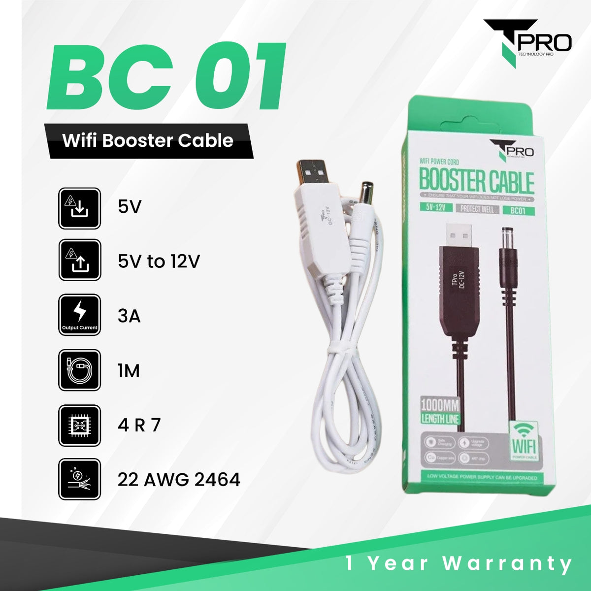 T PRO BC01 WIFI POWER CORD BOOSTER CABLE - BLACK