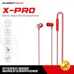 GADGET MAX X-PRO STEREO BASS  3.5MM EARPHONE WIRED CONTROL EARPHONE (3.5MM) - RED
