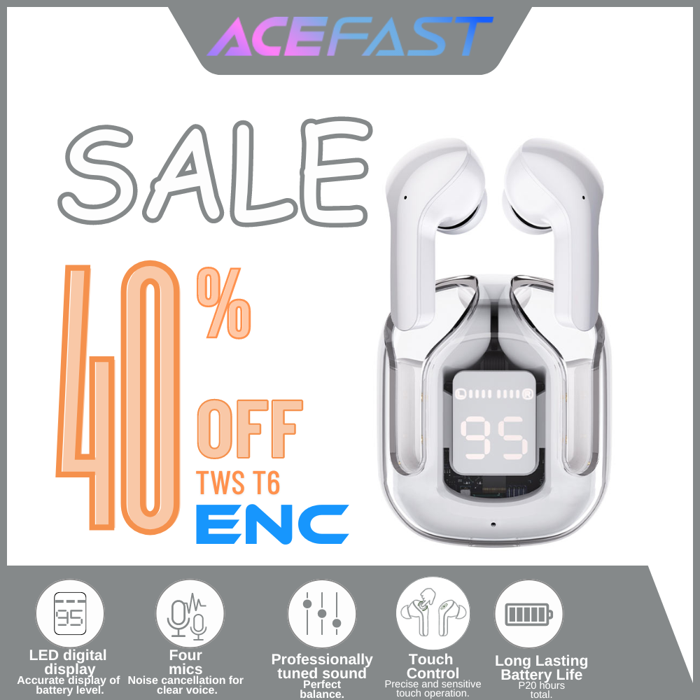 ACEFAST T6 BLEUTOOTH V5.0 ENC TRUE WIRELESS STEREO EARBUDS - GREY