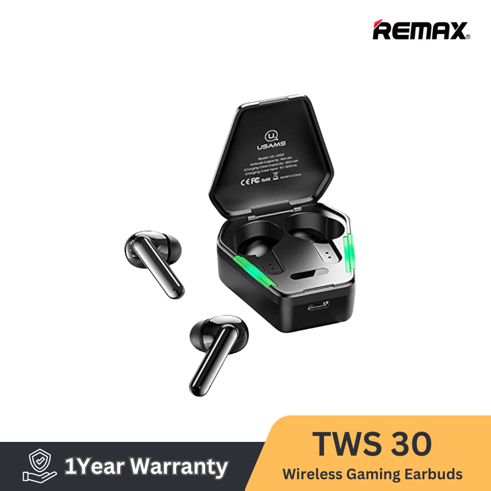 REMAX TWS-30 TRUE WIRELESS STERREO, GAMING EARBUDS , TWS  TWS Earbuds , Wireless Earbuds , TWS Earphones , Best Wireless Earbuds for iPhone , Android  ,wireless earbuds (Black)
