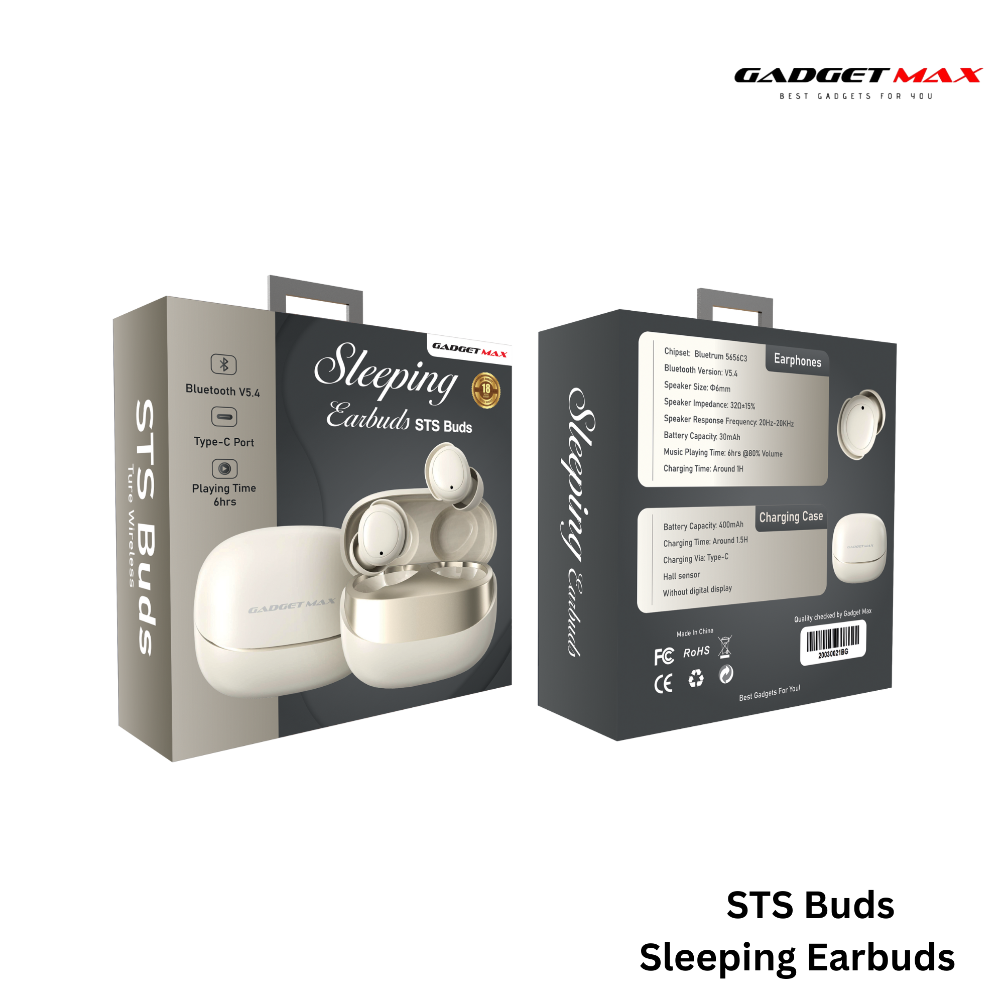 GADGET MAX - STS-01 Sleeping Bluetooth Wireless Earbuds - Beige
