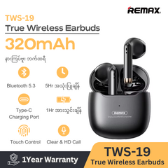 REMAX TWS-19 MARSHMALLOW SERIES TRUE WIRELESS STEREO EARBUDS FOR MUSIC & CALL (V 5.3 WIRELESS), Wireless Stereo Earbuds, TWS Earbuds, Bluetooth Earbuds-BlacK