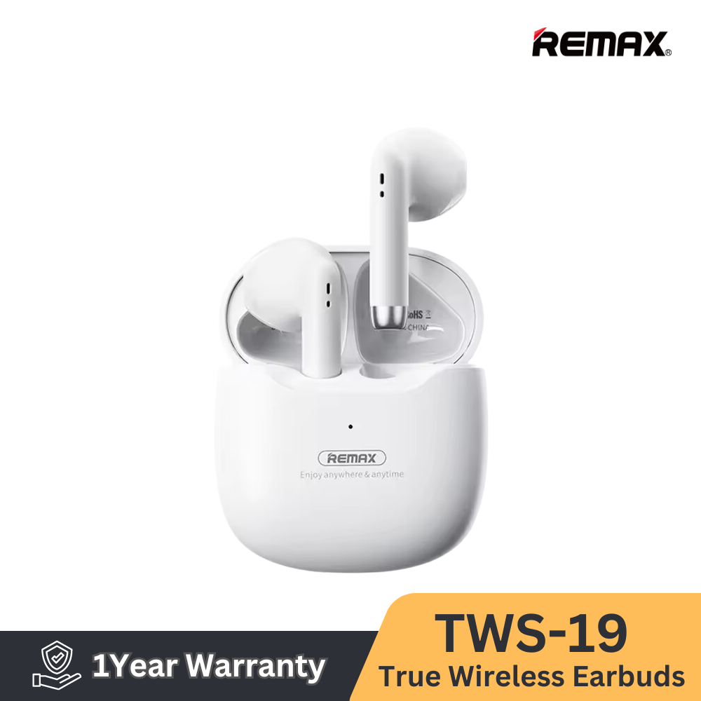 REMAX TWS-19 MARSHMALLOW SERIES TRUE WIRELESS STEREO EARBUDS FOR MUSIC & CALL (V 5.3 WIRELESS), Wireless Stereo Earbuds, TWS Earbuds, Bluetooth Earbuds-White