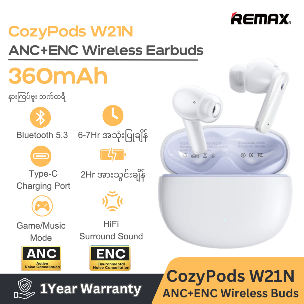 REMAX Cozypods W21N 5.3 Vansiang Series Gen2 ANC+ENC Earbuds For Music & Call