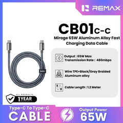 REMAX - CB01 C-C Mirage 65W Type-C To Type-C Fast Charging Data Cable - Black