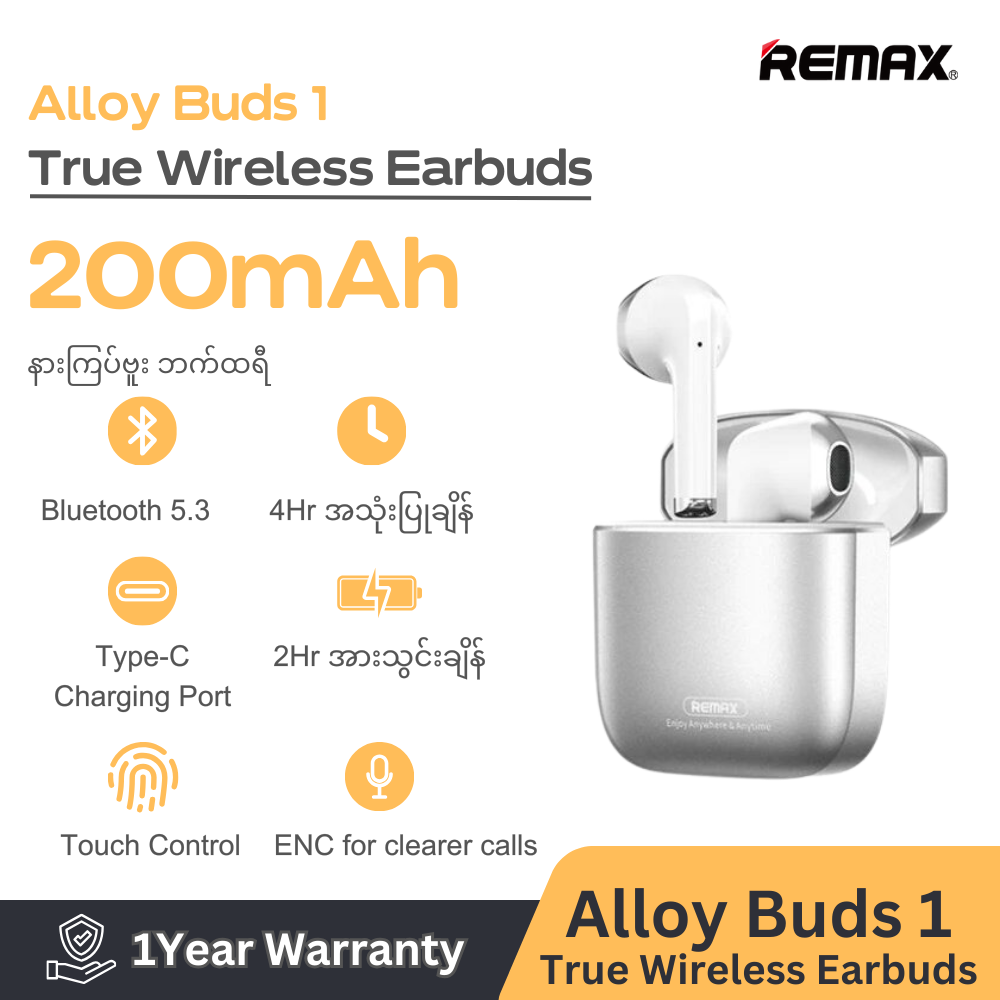 Remax X-Iron Series Alloy True Wireless Earbuds (AlloyBuds 1 )-Silver