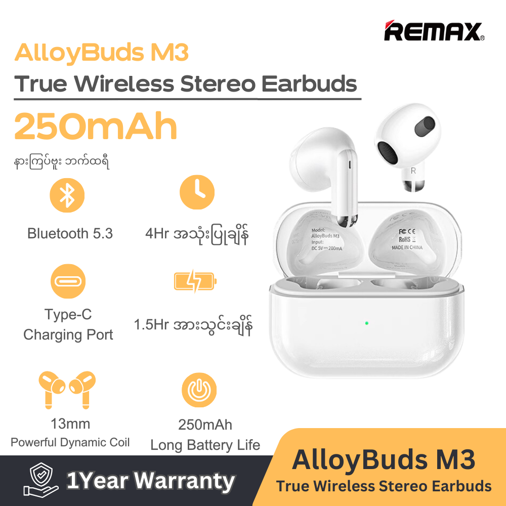 REMAX Alloybuds M3 Kinhonor Series Zinc Alloy True Wireless earbuds for music & call