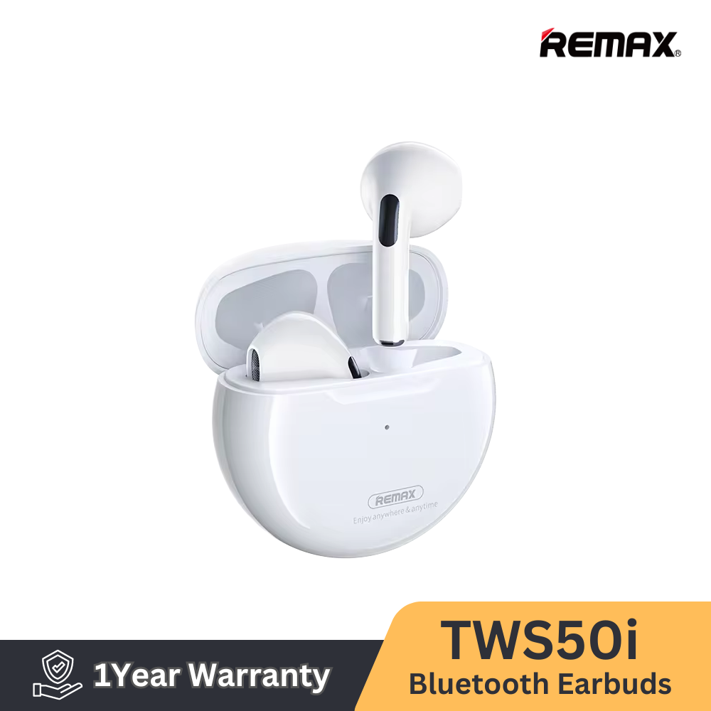 Remax TWS-50i Bluetooth V5.1 True Wireless Earbuds for Music & Call (Stereo) - White
