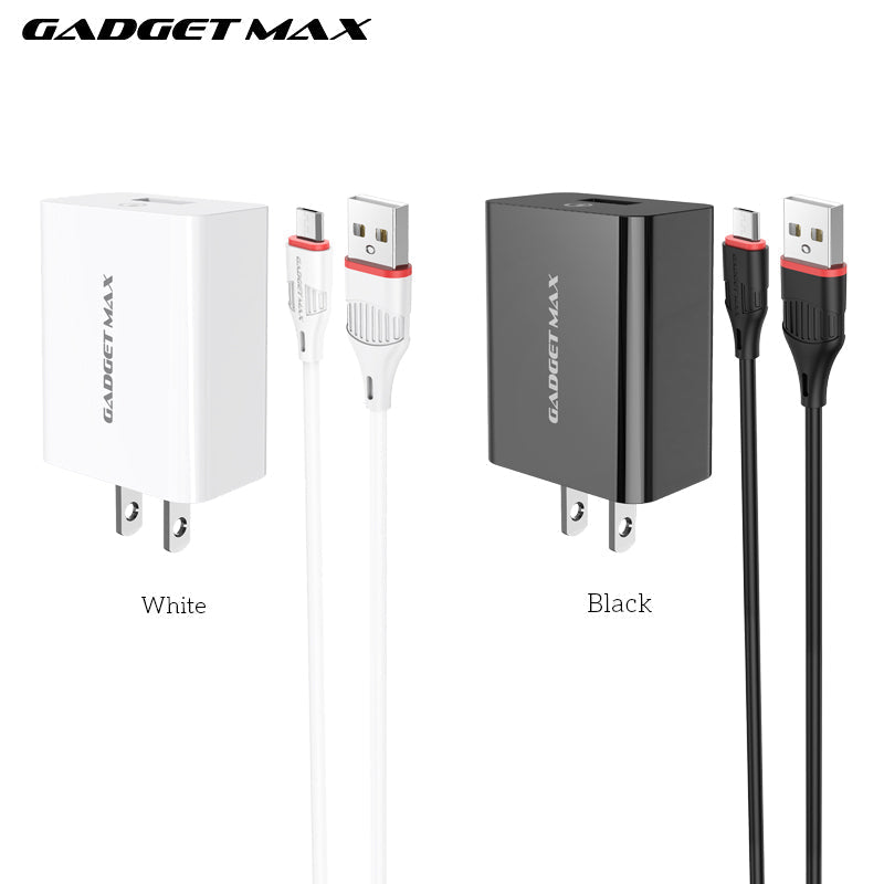 GADGET MAX GM2020 3A QUICK CHARGER WITH MICRO DATA CABLE - WHITE