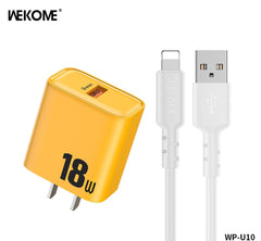 WEKOME WP-U10 (IPH)  CHARGER SET WITH IPHONE CABLE (3A) 1M (18W) - Yellow