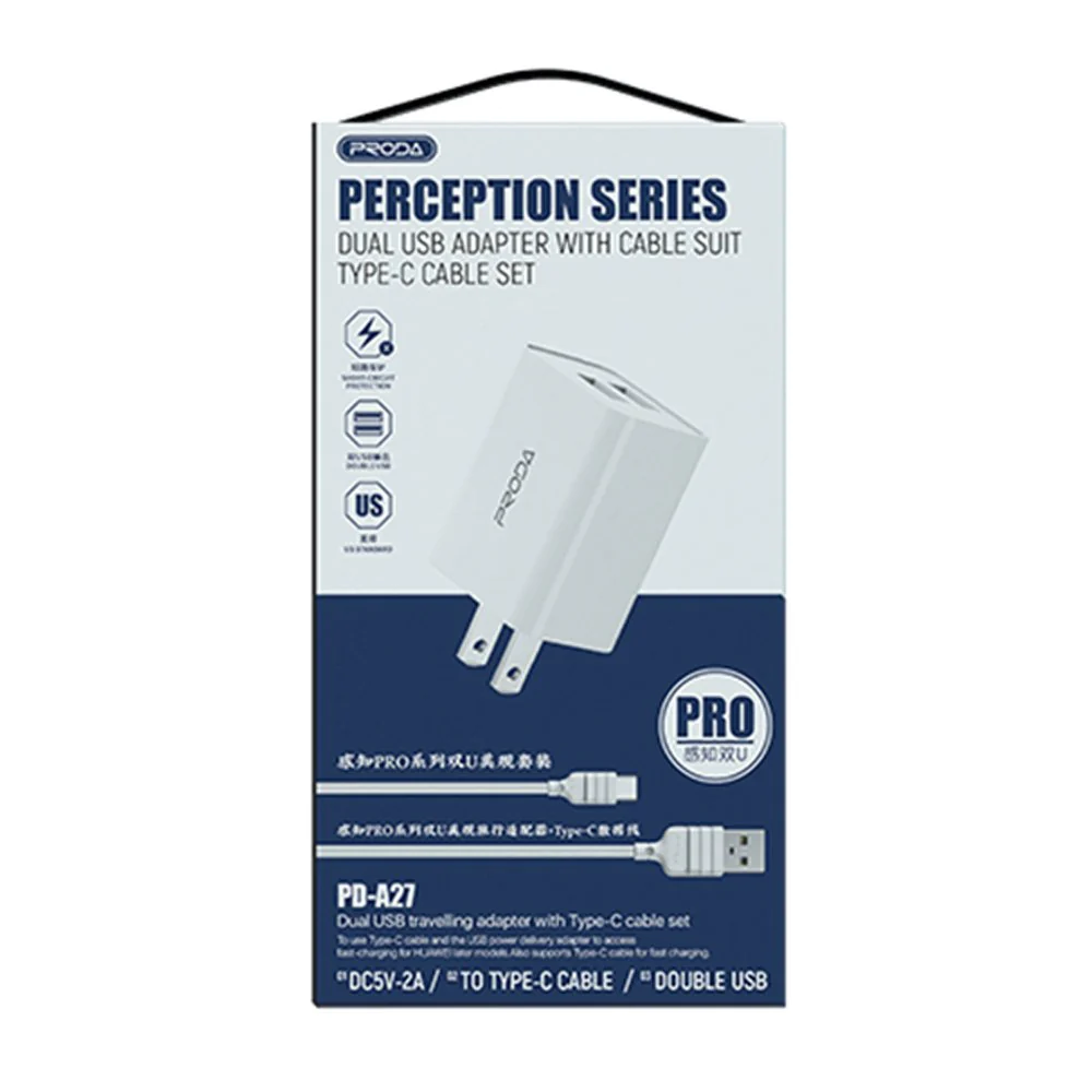 PRODA 2USB CHARGER PD-A27 Micro PERCEPTION PRO SERIES US - White