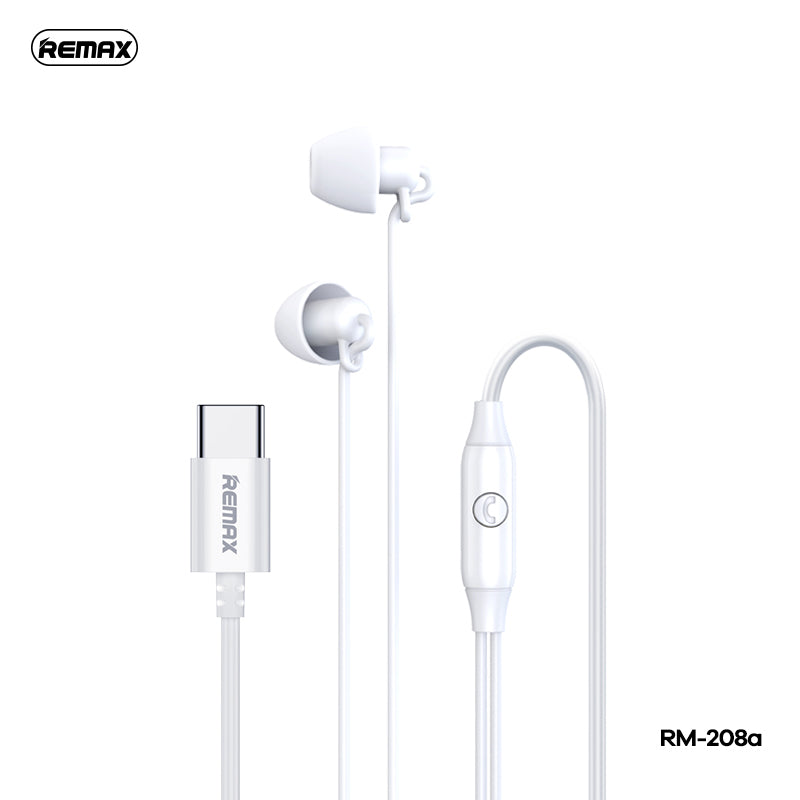 REMAX RM-208A Type-C Wired Earphone SLEEP EARPHONEFOR MUSIC & CALL(1.2M)