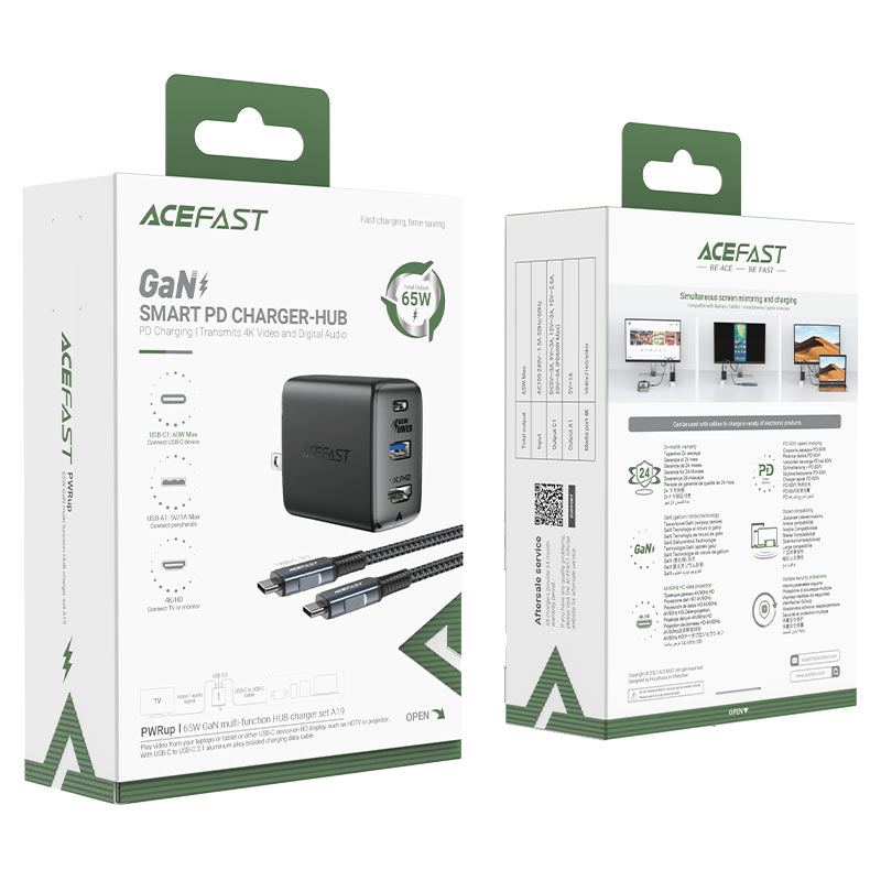 ACEFAST A19 65W GAN MULTI-FUNCTION HUB CHARGER SET - BLACK