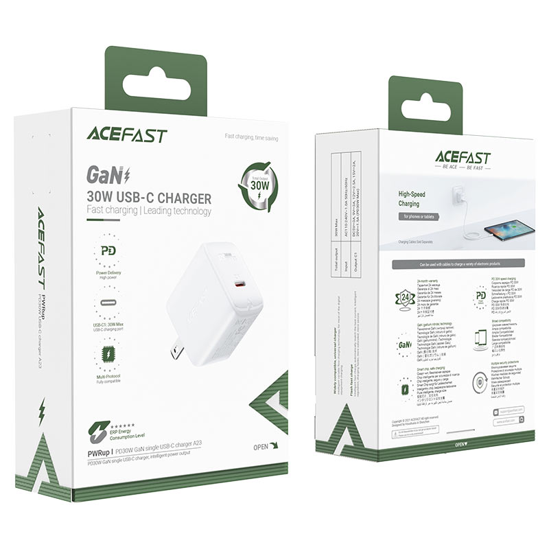 ACEFAST A23 PD30W GAN SINGLE USB-C CHARGER - WHITE
