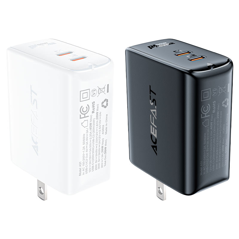 ACEFAST A31 PD 50W GAN (USB-C+USB-C) DUAL PORT CHARGER - WHITE