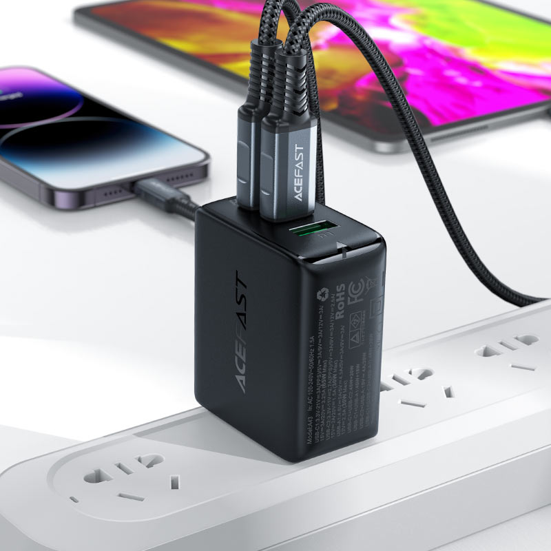 ACEFAST A43 PD65W (2*USB-C+USB-A) GAN CHARGER - BLACK