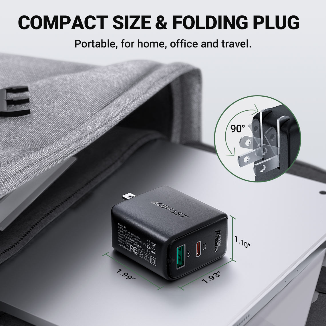 ACEFAST A7 PD 32W (USB-C+USB-A) DUAL PORT CHARGER - BLACK