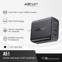ACEFAST A51 PD 35W GAN (USB-C+USB-C) DUAL PORT CHARGER A51
