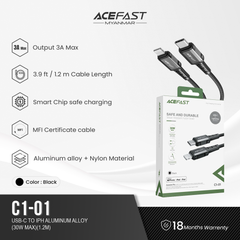 ACEFAST C1-01 USB-C TO LIGHTNING ALUMINUM ALLOY CHARGING DATA CABLE (30W MAX)(1.2M), PD Cable, 30W Cable, Charging Cable, Data Cable