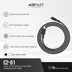 ACEFAST C2-01 USB-C TO LIGHTNING ZINC ALLOY SILICONE CHARGING DATA CABLE (30W MAX)(1.2M) - WHITE