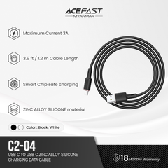 ACEFAST C2-04 USB-A TO USB-C ZINC ALLOY SILICONE CHARGING DATA CABLE (3A MAX)(1.2M) - BLACK