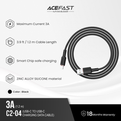 ACEFAST C2-04 USB-A TO USB-C ZINC ALLOY SILICONE CHARGING DATA CABLE (3A MAX)(1.2M) - BLACK