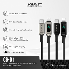 ACEFAST C6-01 USB-C TO LIGHTNING ZINC ALLOY DIGITAL BRAIDED CHARGING DATA CABLE (30W MAX) (1.2M) - SILVER