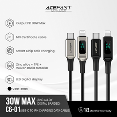 ACEFAST C6-01 USB-C TO LIGHTNING ZINC ALLOY DIGITAL BRAIDED CHARGING DATA CABLE (30W MAX) (1.2M) - SILVER