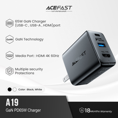 ACEFAST A19 65W GAN MULTI-FUNCTION HUB CHARGER SET - WHITE