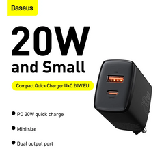 BASEUS COMPACT QUICK CHARGER U+C 20W US - Black