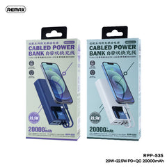 REMAX RPP-535 20000MAH VOYAGE SERIES 20W+22.5W PD+QC CABLED FAST CHARGING POWER BANK-Blue