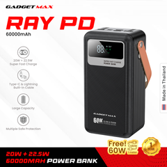 GADGET MAX - RAY PD Series 60000mAh PD+QC Fast Charging Power Bank(PD 20W+QC 22.5W) - Black