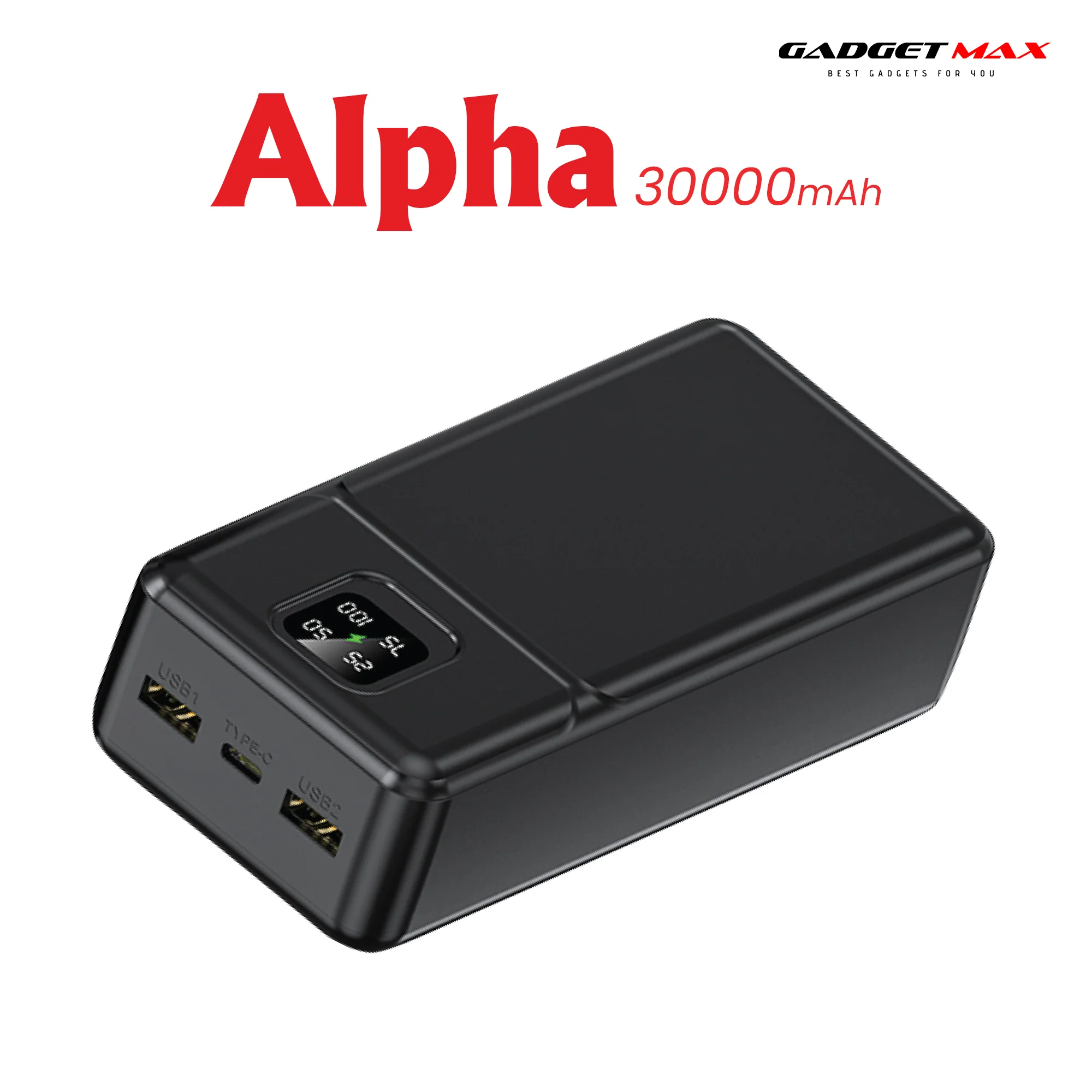GADGET MAX - GB103 Alpha Series 30000mAh Power Bank - Black