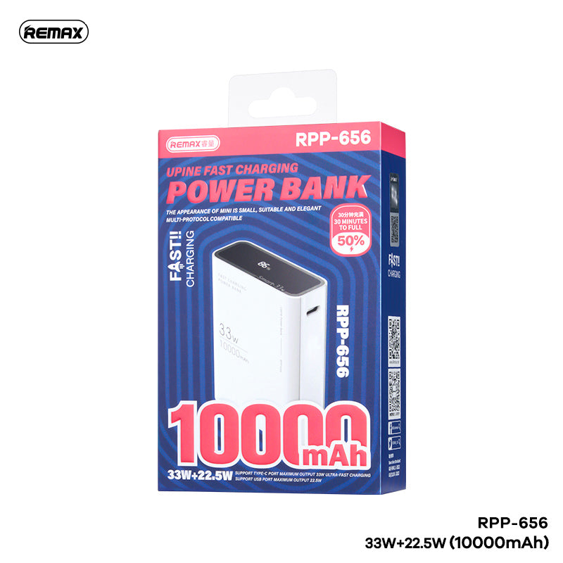 REMAX RPP-656 10000MAH UPINE 33W+22.5W PD+QC FAST CHARGING POWER BANK (FIREPROOF) (INPUT-TYPE-C) (OUTPUT-USB/TYPE-C)