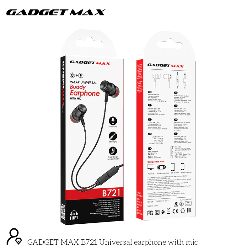 GADGET MAX B721 3.5MM IN-EAR UNIVERSAL BUDDY EARPHONE WITH MIC Wired Earphone