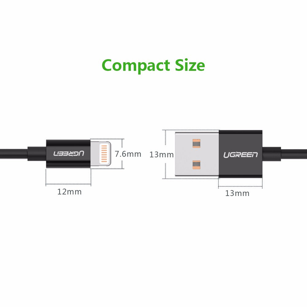 Ugreen US155 USB 2.0A Male to Lighting Male Nickel Plating Abs Shell MFI Cable 2M - White