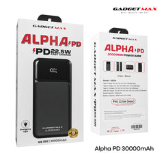 GADGET MAX - GB106 Alpha PD 30000mAh PD+QC Fast Charging Digital Power Bank ( 20W+22.5W ) - Black