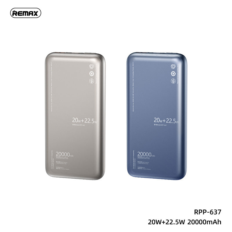 REMAX RPP-637 20000MAH WEFON 20W+22.5W PD+QC ULTRATHIN METAL FAST CHARG-BlueING POWER BANK (INPUT-TYPE-C) (OUTPUT-USB/TYPE-C)-Grey