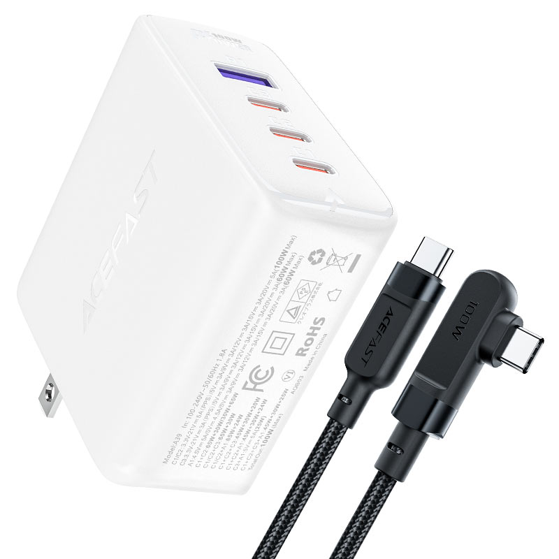 ACEFAST A39 PD100W GAN (3*USB-C+USB-A) CHARGER SET WITH TYPE-C TO TYPE-C - WHITE
