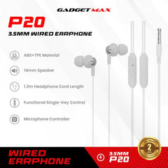 GADGET MAX - P20 3.5mm Wired Earphone - White